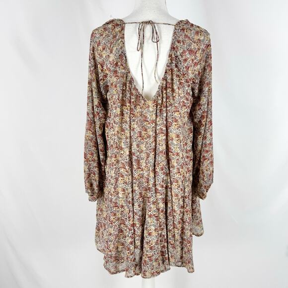 Storia Women's Georgette Boho Ditsy Floral Mini Dress Medium Brown Taupe - Picture 9 of 15